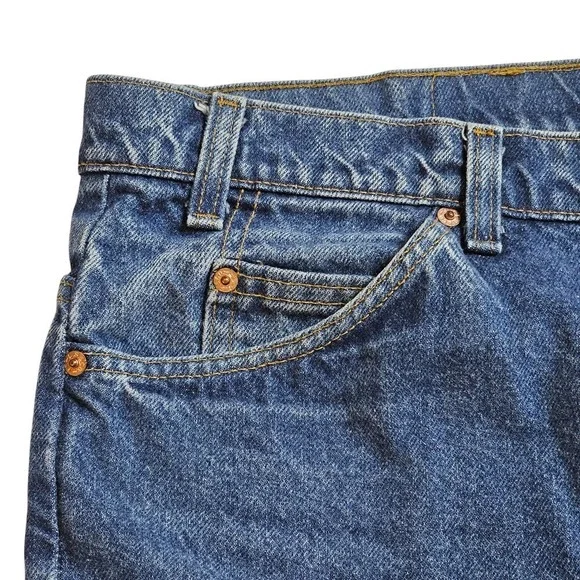 VTG Levi's 517 Bootcut Jeans Orange Tab Dark Wash Denim W42 L34 Made in USA - Picture 6 of 16